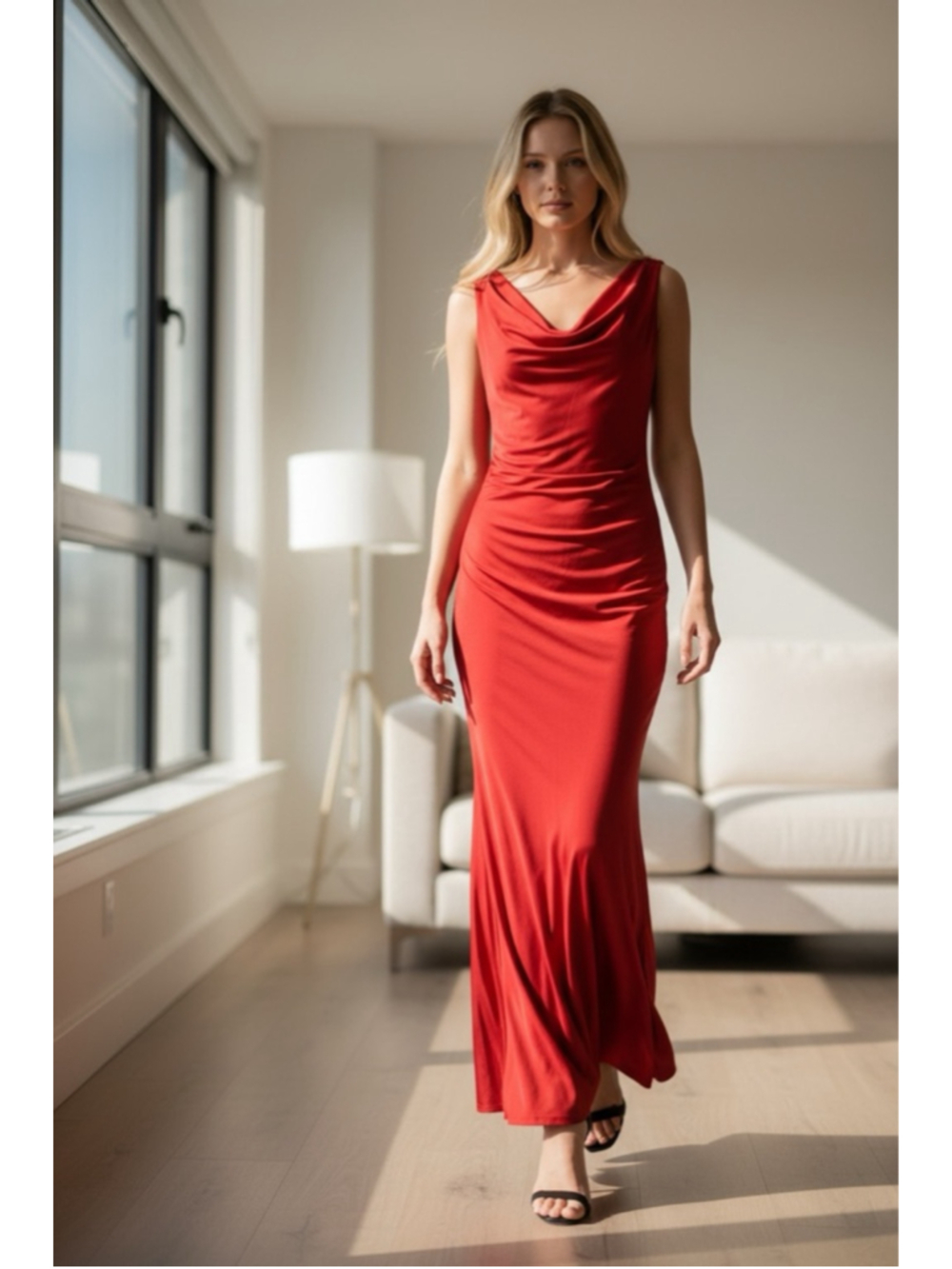 Women's oys Red Cowl Neck Sleeveless Maxi Dress M